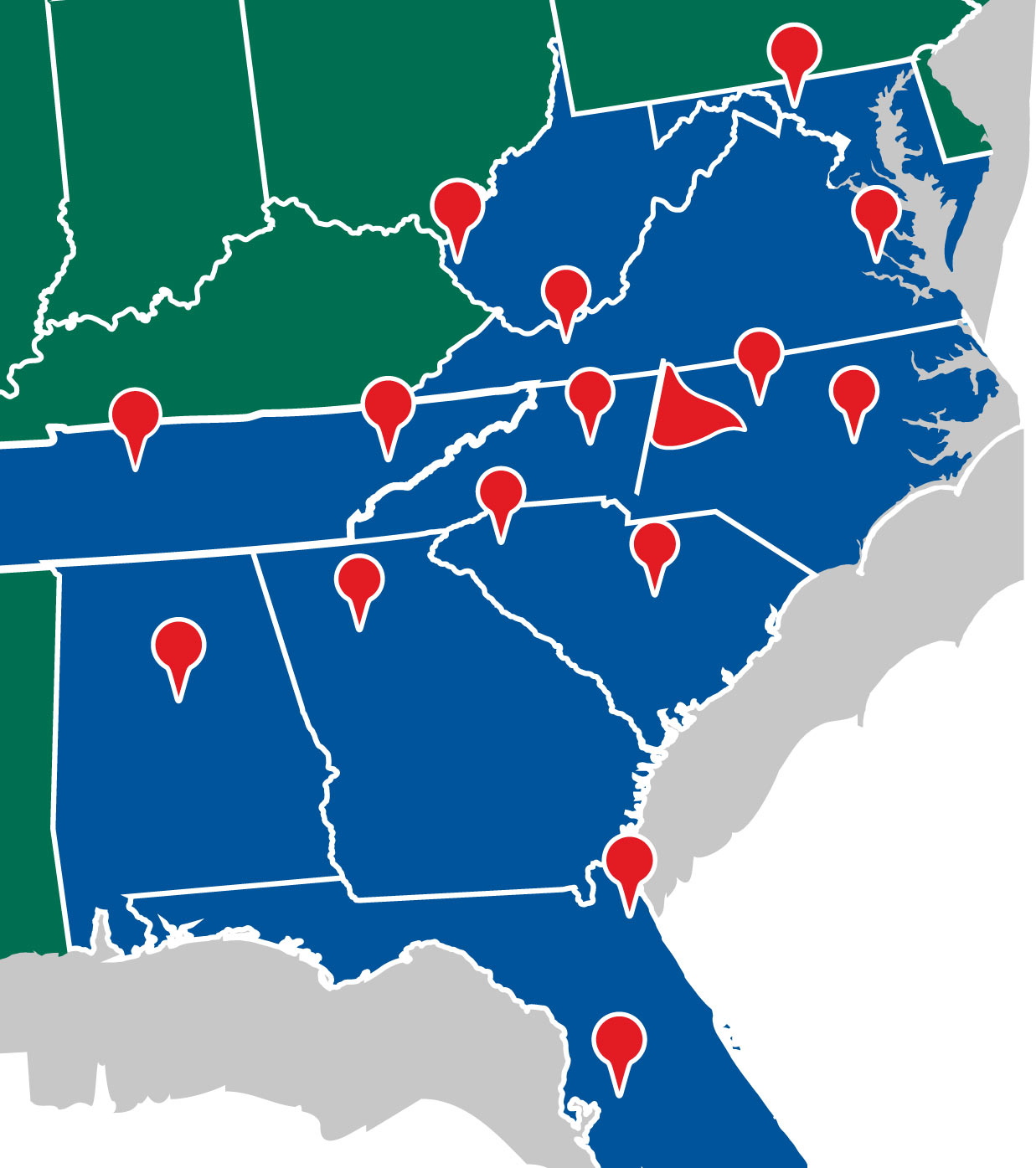 Industrial Battery & Charger Inc Revised Locations Map Graphic